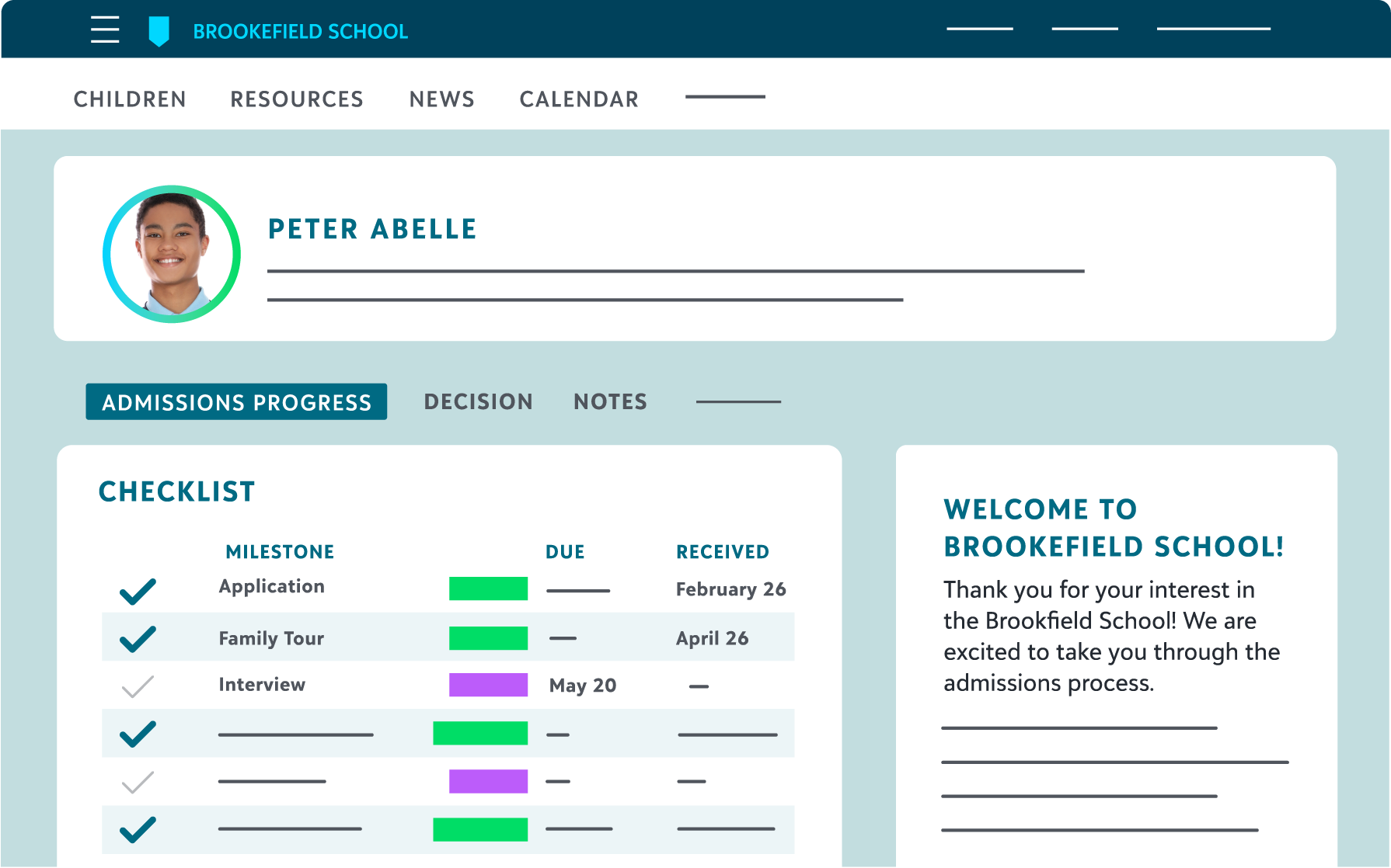 screenshot of Blackbaud Enrollment Management System